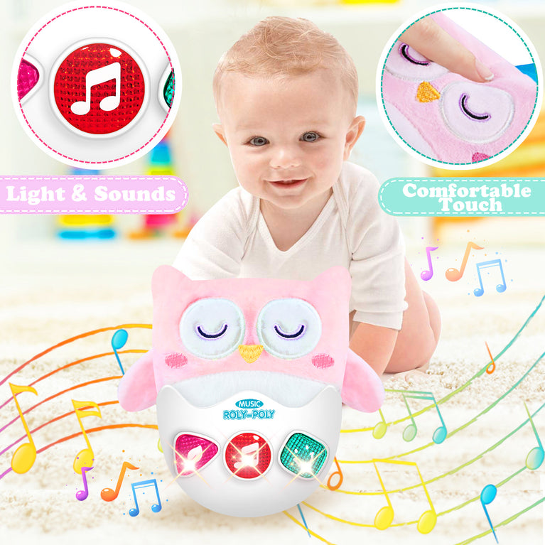 Baby Stuffed Rocking Musical Toy - Baby Tummy Time Toy 6-12 Months Old Girls 6 7 8 9 12 18-24 Months Singing Light Plush Learning Educational Roly Birthday Gift