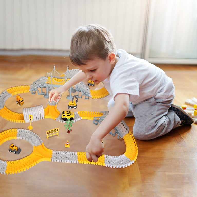 340Pcs Construction Race Track Set Kids DIY Construction Toys STEM Flexible Car Track Playset Gift for Toddlers Boys Aged 3 4 5 6 Year Old