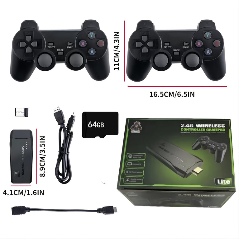 Wireless Retro Game Console; Plug & Play Video TV Game Stick With 10000+ Games Built-in; 64G; 9 Emulators; 4K HDMI Output For TV With Dual 2.4G Wireless Controllers