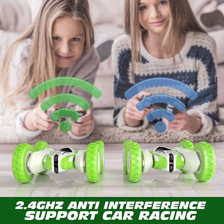 Remote Control Flip Stunt Car(Green); 4WD 2.4Ghz Remote Control Toys; Double Sided Flips 360°Rotating RC Stunt Car; Toy For 5 6 7 8 Year Old Boys Girls