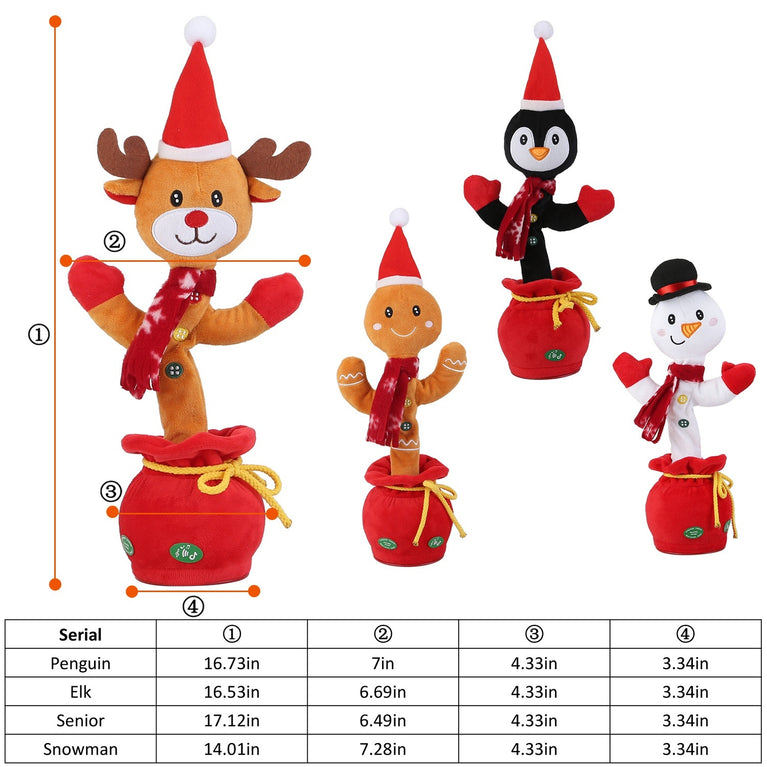 Kid Electric Dance Toy Christmas Elk Snowman Senior Penguin Plush Toy Interactive Sing Song Whirling Mimicking Recording Light up Toy