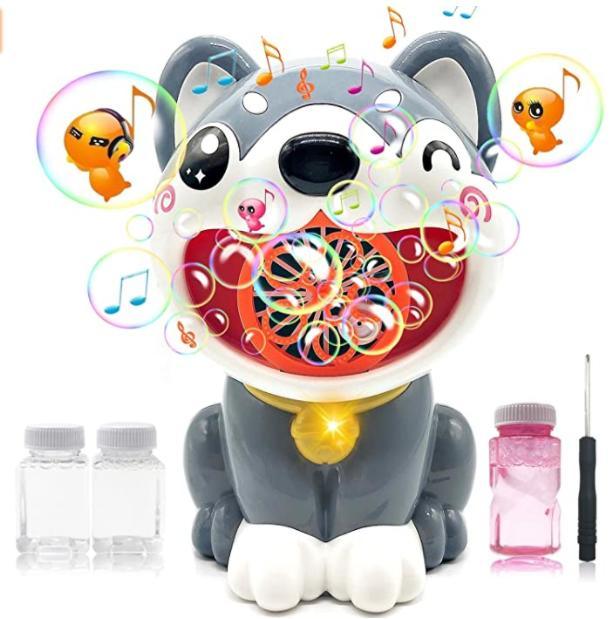 Bubble machine portable bubble machine for boys and girls; 1000+ bubbles per minute; music and light dog-shaped automatic bubble machine toy suitable for indoor and outdoor children's toys and gifts