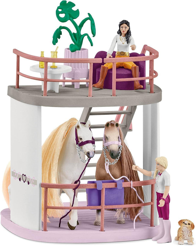 Horse Club Horse Beauty Salon Stable with Brushing Accessories and Figurines Playset 99 Piece Horse Beauty Salon Toy for Grooming and Brushing Gift for Kids Age 4+