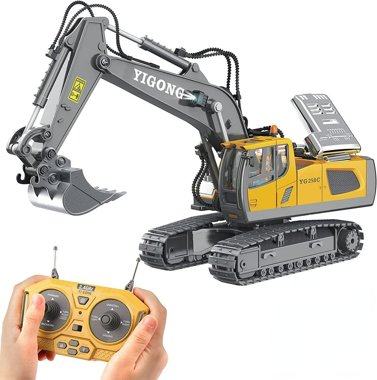 Remote Control Excavator Toy RC Construction Engineering Vehicles with Light Music; Gifts for Kids