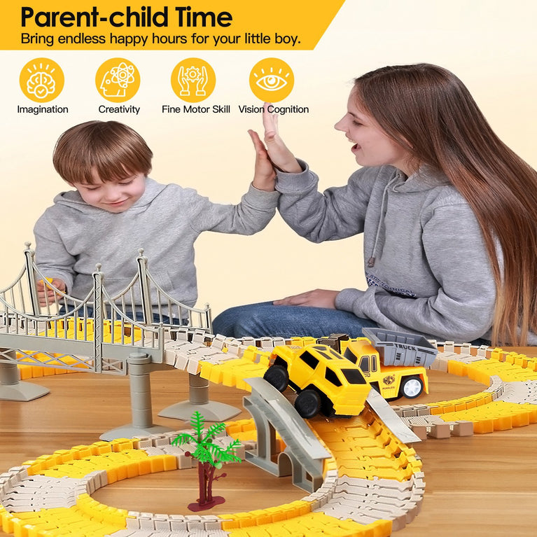 340Pcs Construction Race Track Set Kids DIY Construction Toys STEM Flexible Car Track Playset Gift for Toddlers Boys Aged 3 4 5 6 Year Old