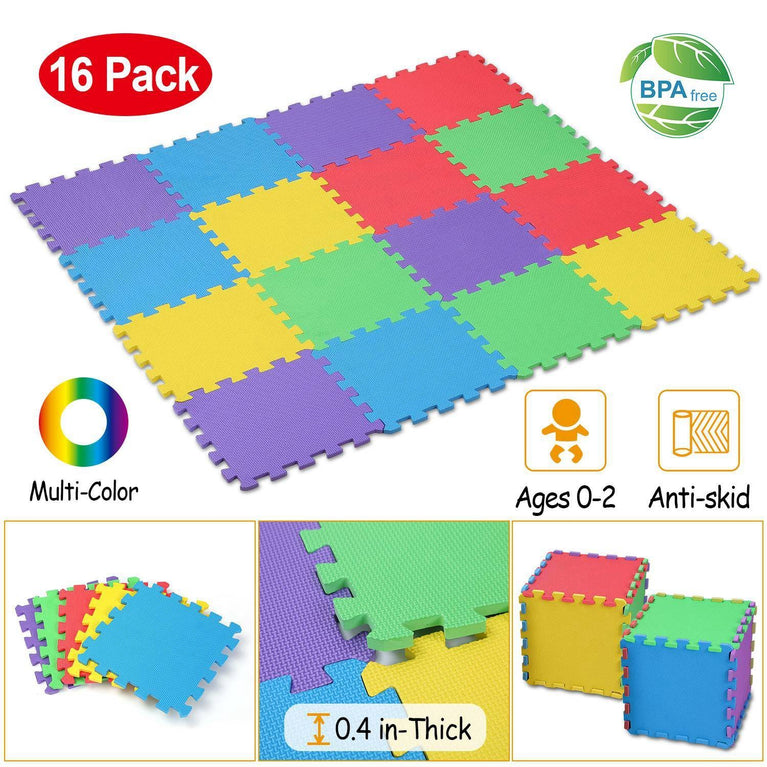 16Pcs Kids Puzzle Exercise Play Mat Interlocking Non-Toxic EVA Floor Mat Multi-Color Anti-Skid Playmat