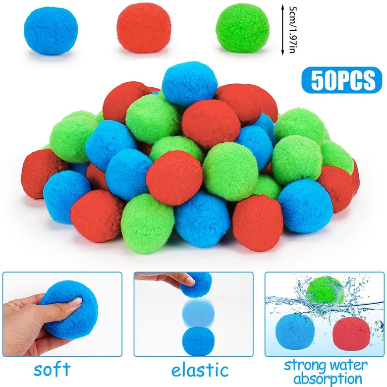 50pcs Water Balls; Soft Cotton Bouncing Soaker Balls; Toy For Pool Party Water Fight