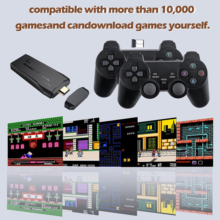 Wireless Retro Game Console; Plug & Play Video TV Game Stick With 10000+ Games Built-in; 64G; 9 Emulators; 4K HDMI Output For TV With Dual 2.4G Wireless Controllers