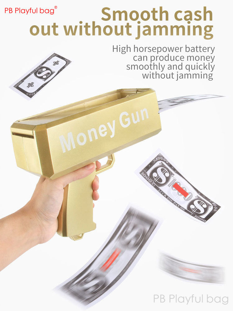 Electric Money Gun Ver.1 with 100pcs Props Money Cash Banknote Spray gun Adult Party Wedding Supplies Children toys AC98