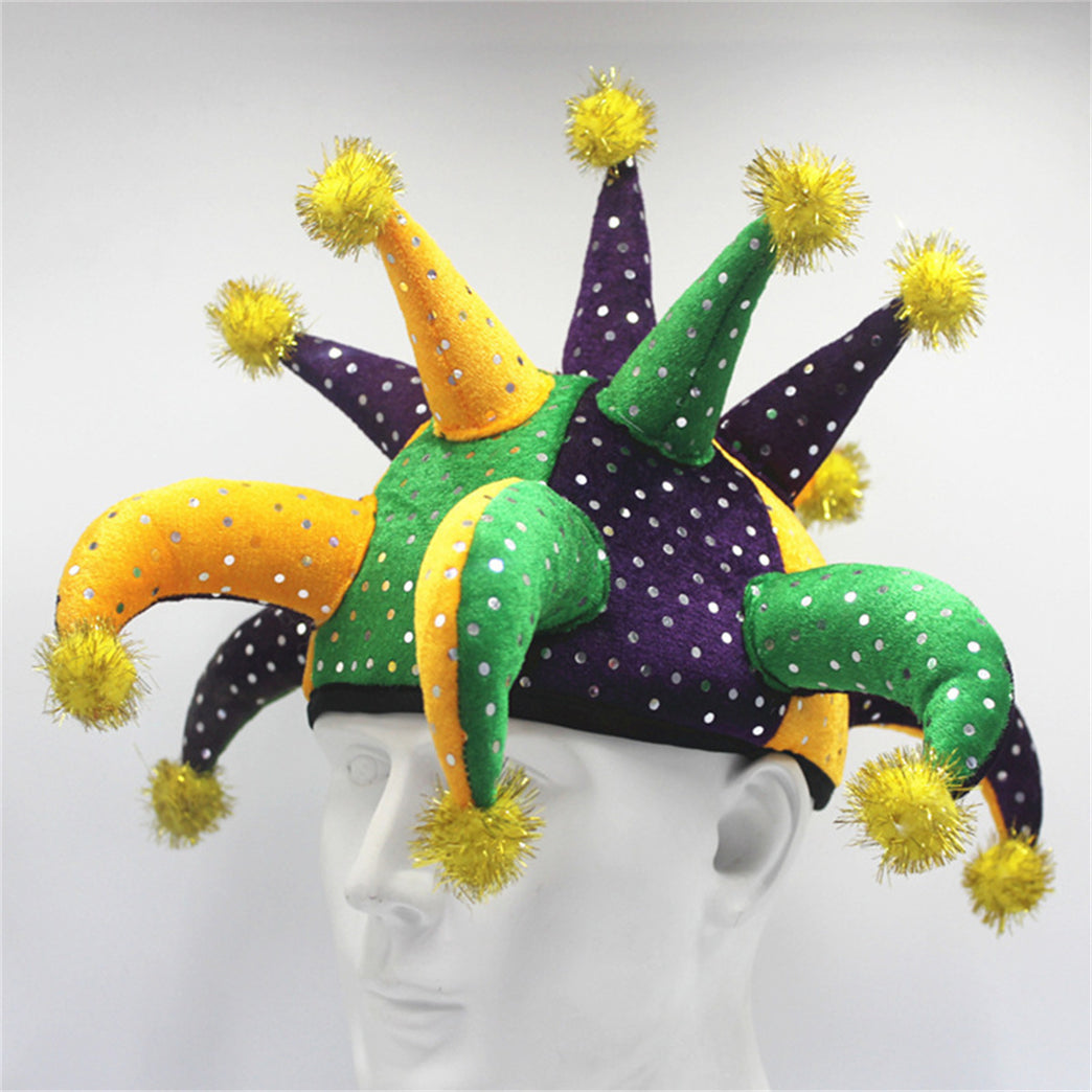 Funny Multicolor Halloween Clown Mardi Gras Party Costume Spliced Hat