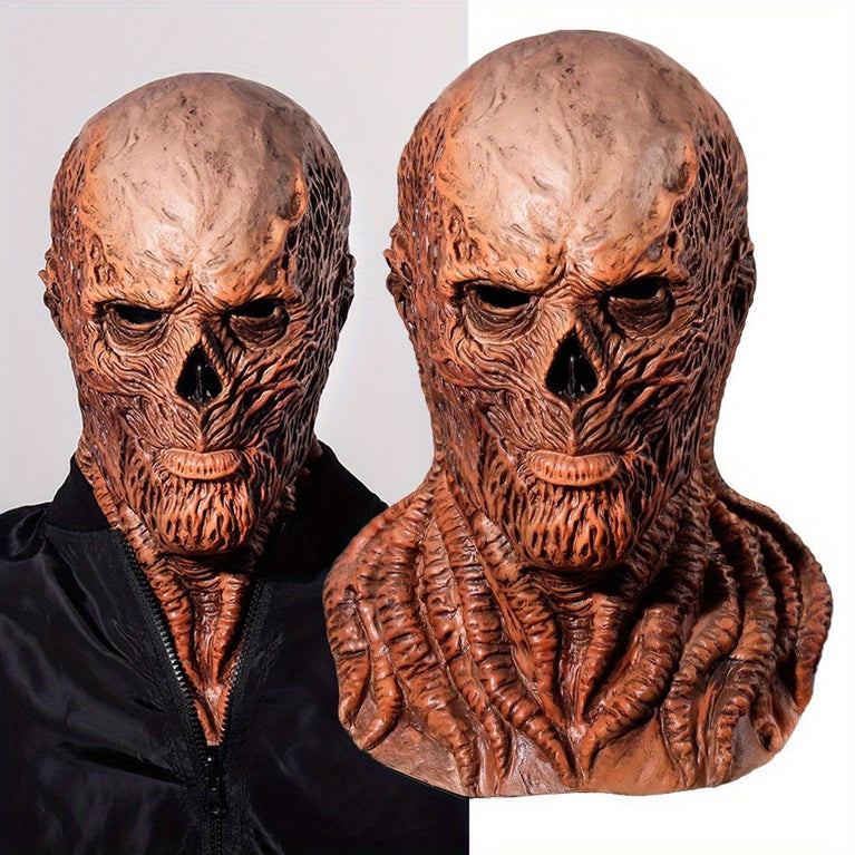 1pc Men's Halloween Horror Full Face Mask, Latex Full Head Skull Face Cover, Horror Realistic Masks, Scary Creepy Evil Cosplay