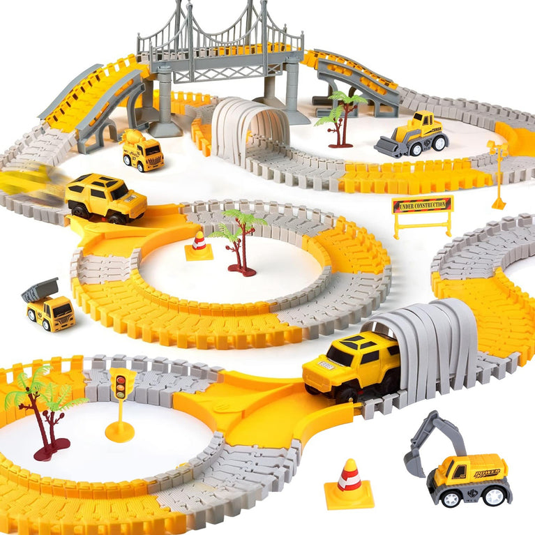 340Pcs Construction Race Track Set Kids DIY Construction Toys STEM Flexible Car Track Playset Gift for Toddlers Boys Aged 3 4 5 6 Year Old