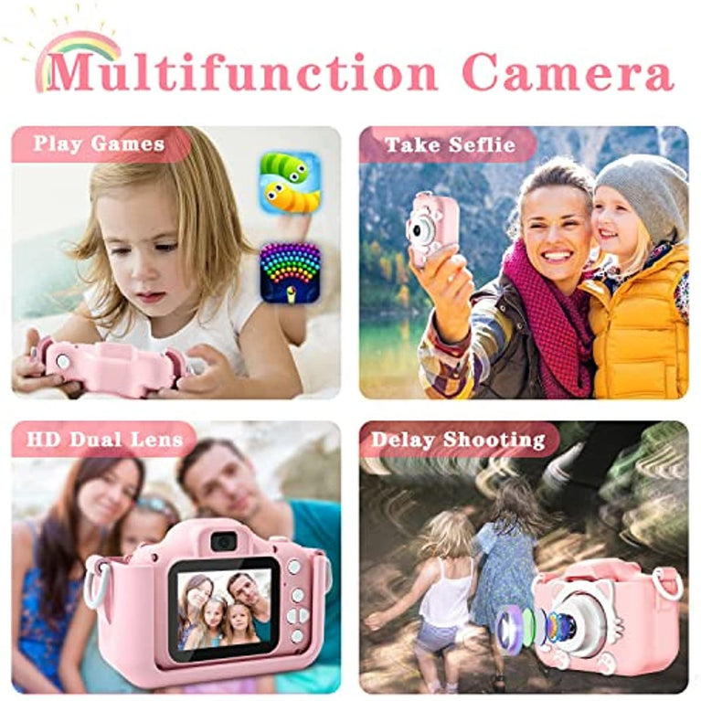 Kids Selfie Camera;  Kids Camera Toys For 3-12 Year Old Boys/Girls; Kids Digital Camera With Video; Christmas Birthday Festival Gifts For Kids ; 32GB SD Card