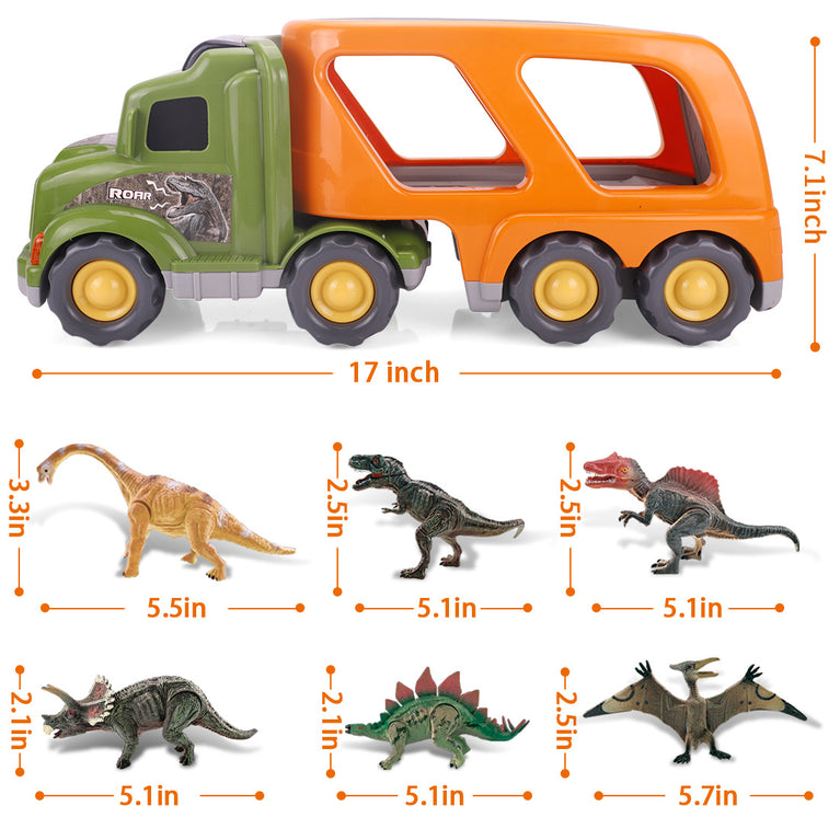 (Do Not Sell on Amazon) Car Truck Toy for 3/4/5/6 Years Old Boys and Girls, Dinosaur Transport Truck Including T-Rex, Pterodactyl, Brachiosaurus, for Boys & Girls RT