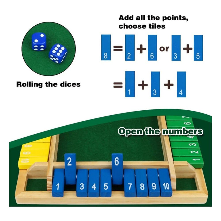 Shut The Box Game; Wooden Board Dice Games For Adults And Kids 2-4 Player Family Classics Tabletop Version Games For Classroom; Party; Home