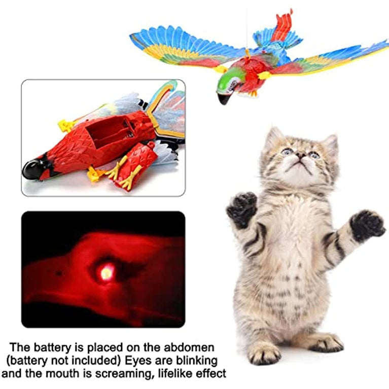 GARENT Flying Bird Cat Toy; Simulation Bird Interactive Cat Toy for Indoor Cats; Interactive Electric Hanging Flying Bird Toy for Cats Kitten Play Hunting Exercising Eliminating Boredom (Parrot)