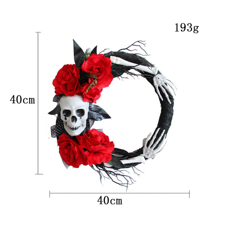 Halloween Skull Wreath Creative Horror Ghost Festival Red Rose Wreath Party Decoration Props