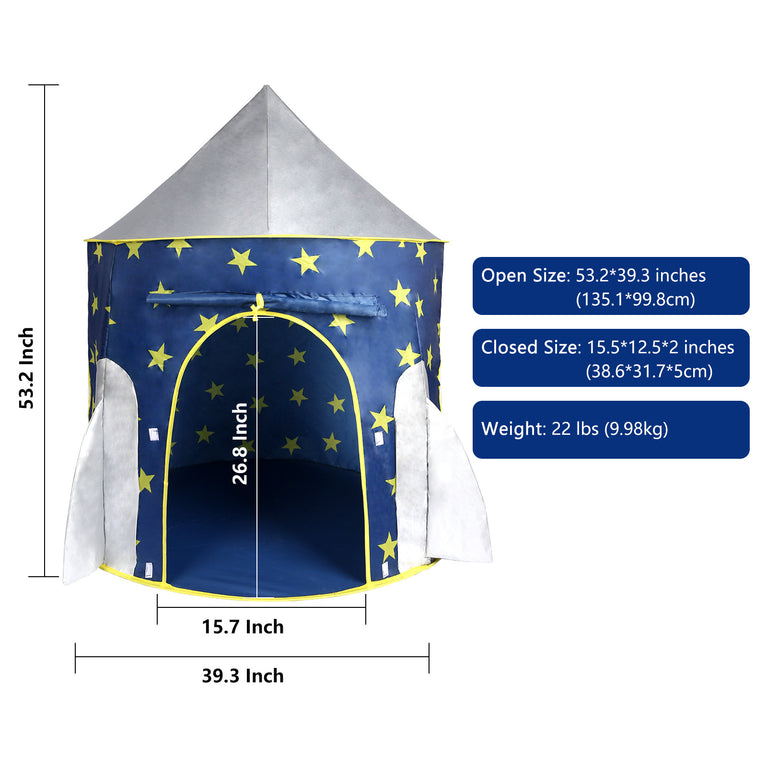 Kids Tent Rocket Spaceship, Kids Play Tent, Unicorn Tent for Boys & Girls, Kids Playhouse, Pop up Tents Foldable, Toddler Tent, Gift for Kids, Indoor & Outdoor, Blue, Space Theme