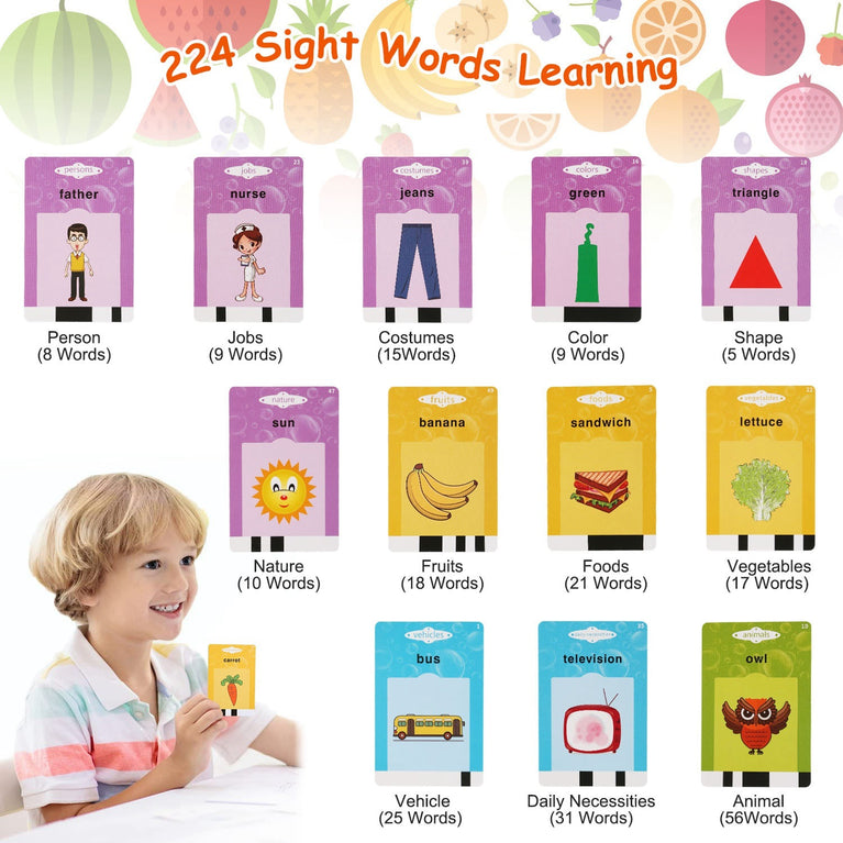 224 Words Kid Flash Talking Cards 112 Card Electronic Cognitive Audio Toddler Reading Machine Animal Shape Color Repeated Learning Cards English For Child